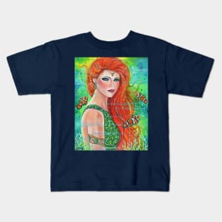 Mermaid with clown fish art by Renee Lavoie Kids T-Shirt